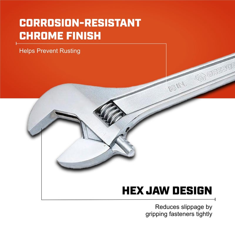 Crescent Adjustable Tapered Handle Wrench - Boxed - Home Improvement, Garage & Mechanic Versatile Hand Tool - 18" - AC218BK - Image 2